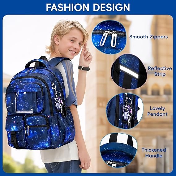 Galaxy Pattern Kids Backpack with Multiple Compartments