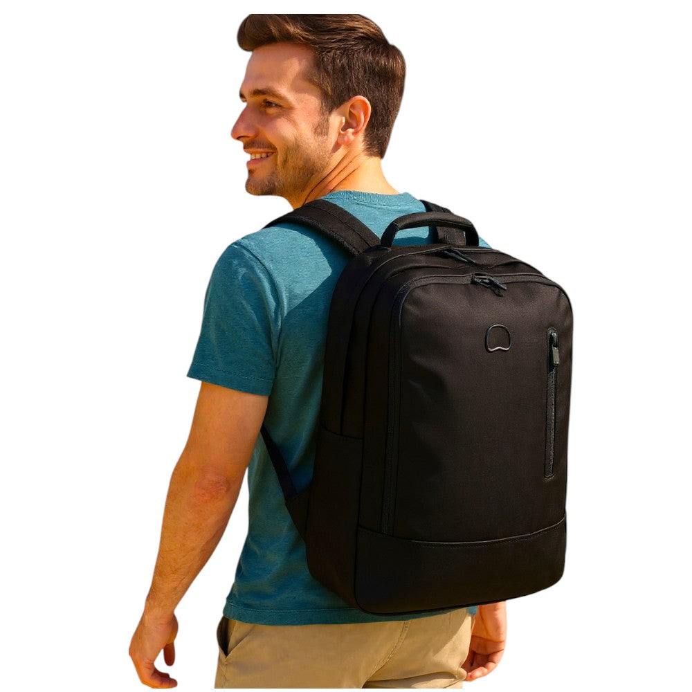 Delsey Maubourg Backpack: 15L Capacity, Lightweight, Black Laptop Safe up to 15.6