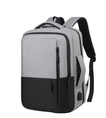 Gray and black backpack on a white background