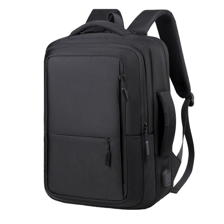Black backpack on a white background