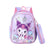 Pink and purple backpack with cartoon character on a pink background