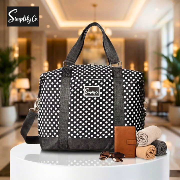 Simplify Black - White Polka Dot Ladies Weekender Bag