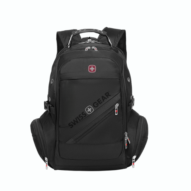 Black Swiss Gear backpack on a white background